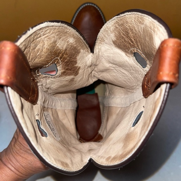 Double H Brown and Blue Cowboy Boots with Decorative Stitching EUC - Picture 10 of 10